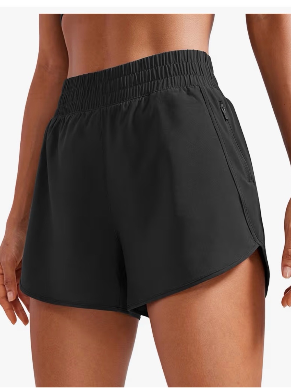 CRZ YOGA Black High-Waist Athletic Shorts with Side Zip